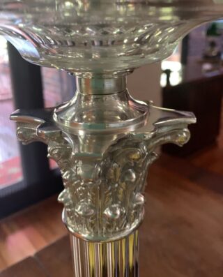 Hinks lamp marked base, font and burner c1895, Victorian etched blue shade - Image 4