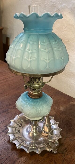 Candlestick with snuffer Silver Plated oil lamp original blue font