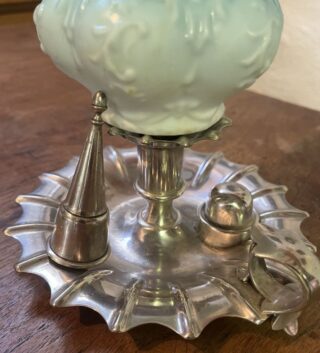 Candlestick with snuffer Silver Plated oil lamp original blue font - Image 5