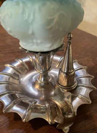 Candlestick with snuffer Silver Plated oil lamp original blue font - Image 6