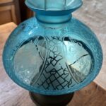 Veritas marked brass oil lamp, Matador burner, blue shade - Image 3