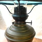 Veritas marked brass oil lamp, Matador burner, blue shade - Image 4