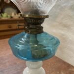 Bismark unusual Blue Font and Opaline base oil lamp - Image 2