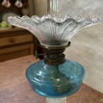 Bismark unusual Blue Font and Opaline base oil lamp - Image 3