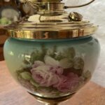 Unusual oil lamp rose decorated glazed font - Image 2