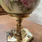 Unusual oil lamp rose decorated glazed font - Image 3