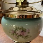 Unusual oil lamp rose decorated glazed font - Image 4