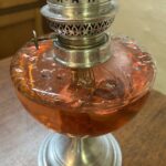 Nickel and Glass oil lamp with 14''' burner and chimney - Image 2