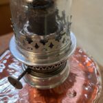 Nickel and Glass oil lamp with 14''' burner and chimney - Image 5