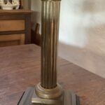 Victorian apricot/peach satin font oil lamp with original shade - Image 4