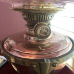 W.A.S. Benson and Sons marked oil lamp cranberry optic shade - Image 2