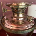 W.A.S. Benson and Sons marked oil lamp cranberry optic shade - Image 4