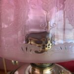 W.A.S. Benson and Sons marked oil lamp cranberry optic shade - Image 6