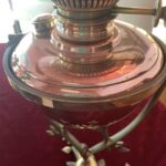 W.A.S. Benson and Sons marked oil lamp cranberry optic shade - Image 7