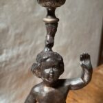 Cherub Candlestick Oil Lamp with Pink Glass Font and Shade - Image 3