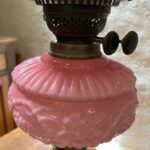 Victorian Cast Iron Base Lamp Rd No 328879, cranberry font - Image 3