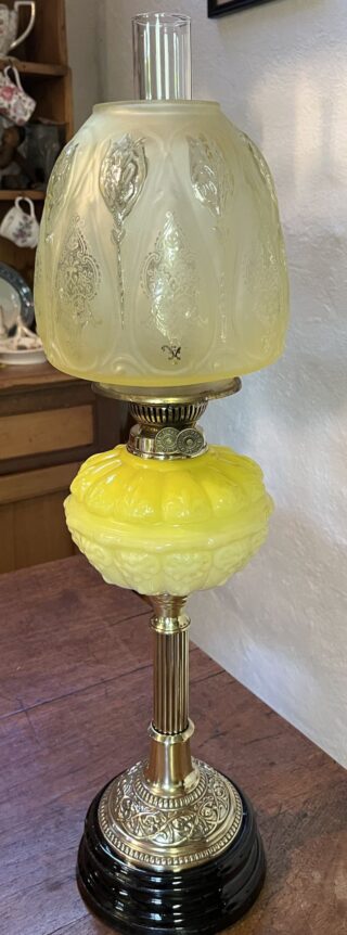 British lamp yellow font ceramic base brass fluted column