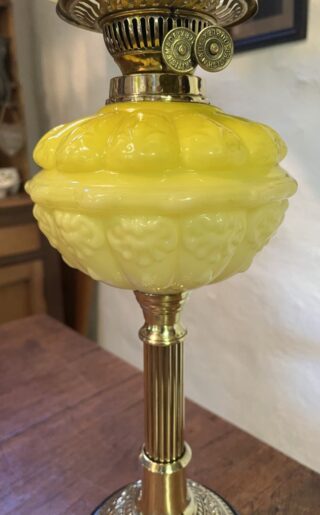British lamp yellow font ceramic base brass fluted column - Image 3