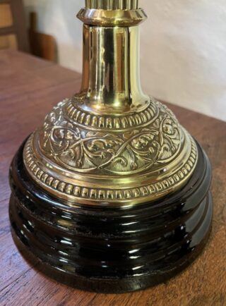 British lamp yellow font ceramic base brass fluted column - Image 6