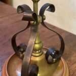 Brass and Copper oil lamp, swirl clear glass font, pie crust shade - Image 4