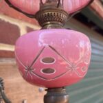 Pink 'Brilliant Cut' glass font Piano/Peg oil lamp - Image 2