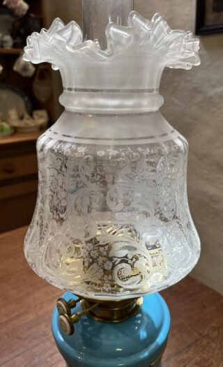 Hinks Blue Glass Font and Base oil lamp - Image 9