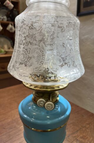 Hinks Blue Glass Font and Base oil lamp - Image 8