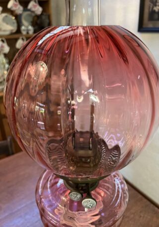 Victorian original cranberry font and shade oil lamp - Image 7