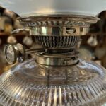 Hinks lamp marked base, font and burner c1895, Victorian etched blue shade - Image 8