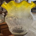 Tall Victorian Oil Lamp yellow font and shade - Image 7