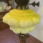 Tall Victorian Oil Lamp yellow font and shade - Image 2