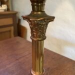 Tall Victorian Oil Lamp yellow font and shade - Image 3