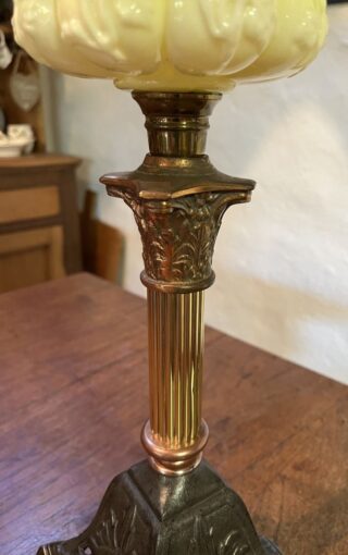 Tall Victorian Oil Lamp yellow font and shade - Image 3