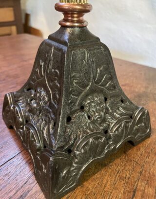 Tall Victorian Oil Lamp yellow font and shade - Image 4