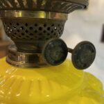 Tall Victorian Oil Lamp yellow font and shade - Image 5
