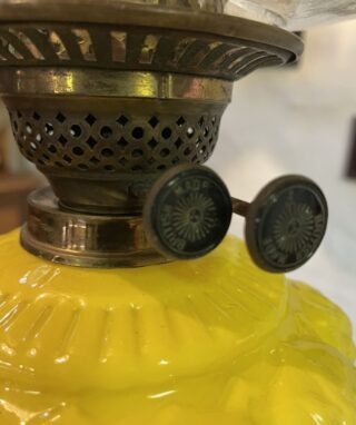 Tall Victorian Oil Lamp yellow font and shade - Image 5