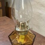 Greek Key Amber Depression glass oil lamp