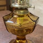 Greek Key Amber Depression glass oil lamp - ON HOLD - Image 2