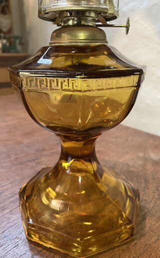 Greek Key Amber Depression glass oil lamp - ON HOLD - Image 3