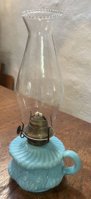 Blue Milk Glass Finger Lamp