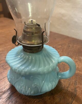 Blue Milk Glass Finger Lamp - Image 2
