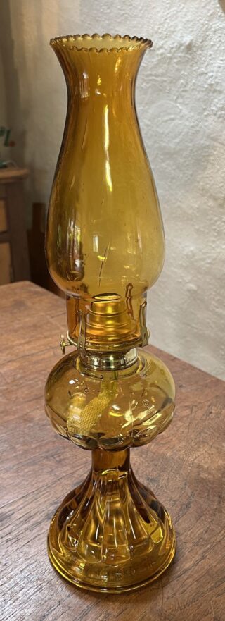 Amber Depression glass lamp