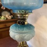 Banquet oil lamp with Victorian Blue glass font - Image 2