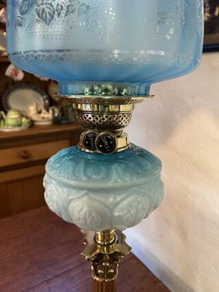 Banquet oil lamp with Victorian Blue glass font - Image 2