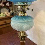 Banquet oil lamp with Victorian Blue glass font - Image 4