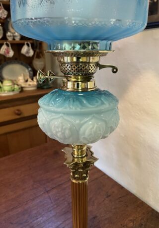 Banquet oil lamp with Victorian Blue glass font - Image 4
