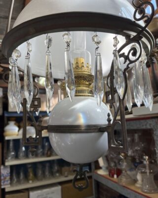 Hanging oil lamp opal porcelain font and holder - Image 6