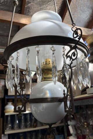 Hanging oil lamp opal porcelain font and holder - Image 3