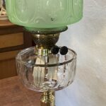 Brass Table Oil Lamp facet cut crystal font