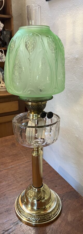 Brass Table Oil Lamp facet cut crystal font